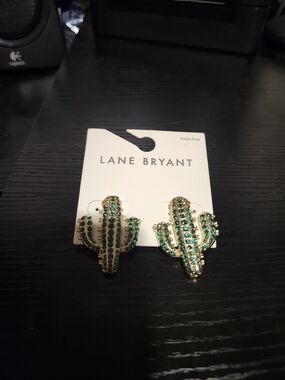 Lane Bryant Gold & Green Cactus Stud Earrings